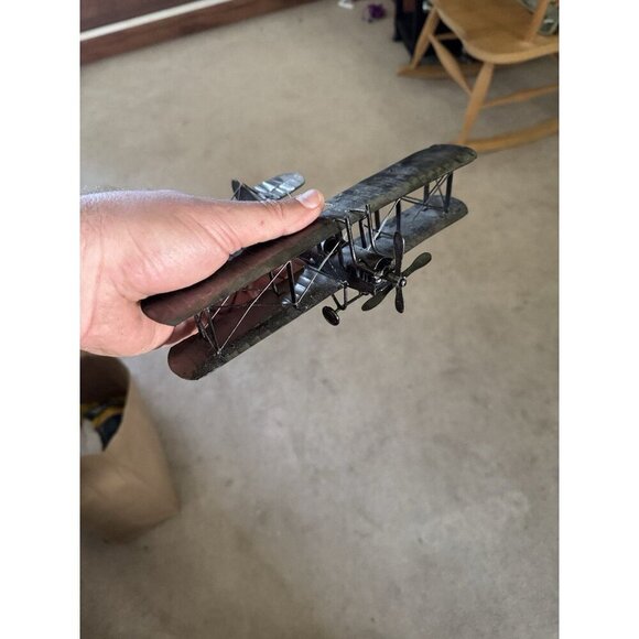 Silver Metal Bi Plane Model Airplane k796 - Picture 2 of 6